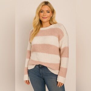 American Eagle Outfitters Jeggings Fit Pink and White Crew Neck Sweater